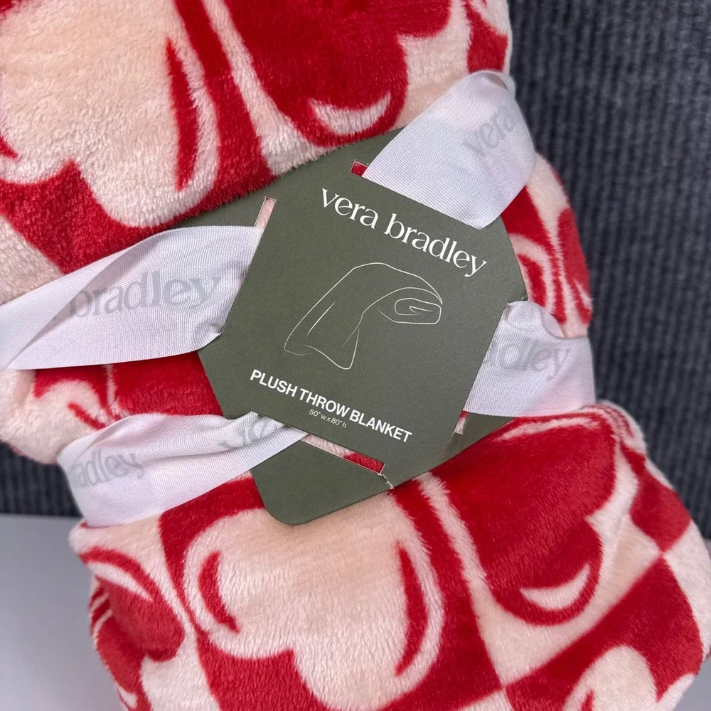 Vera Bradley Plush Throw Blanket Red Heart Pattern Soft‎ Cozy 972